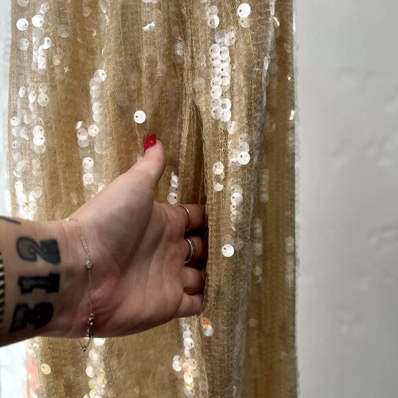 $1200 Odeeh Champagne Sequin Tulle Pocket Long Delicate Dress size 0/FR 32 - Picture 4 of 9